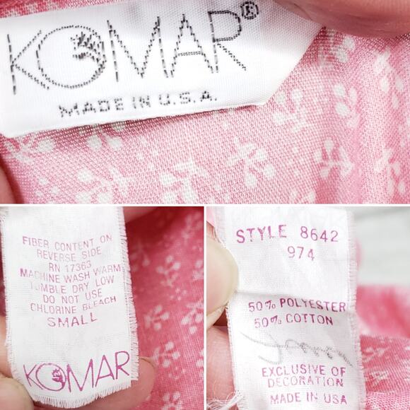 VTG Pink White Floral House Day Dress Pearl Snap Front Short Sleeve Pocket Sz S - Picture 12 of 14